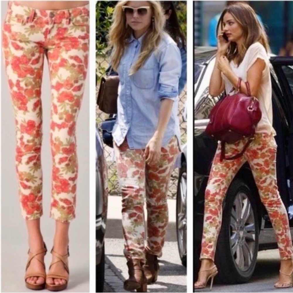 PAIGE SKYLINE ANKLE PEG‎ Jeans! Floral Print Pants Red♥️Orange🧡Green💚Like New